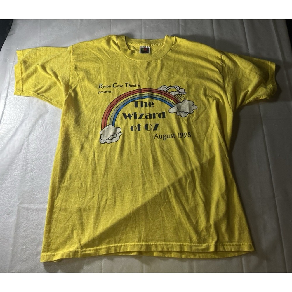 Vintage 1998 Wizard of Oz T Shirt XL Byron Civic Theatre Rainbow Yellow 90s